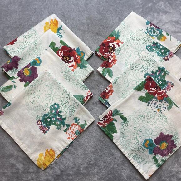 Pioneer Woman Country Floral Napkins 17" Square Yellow Purple Red Set of 8 - Picture 1 of 7